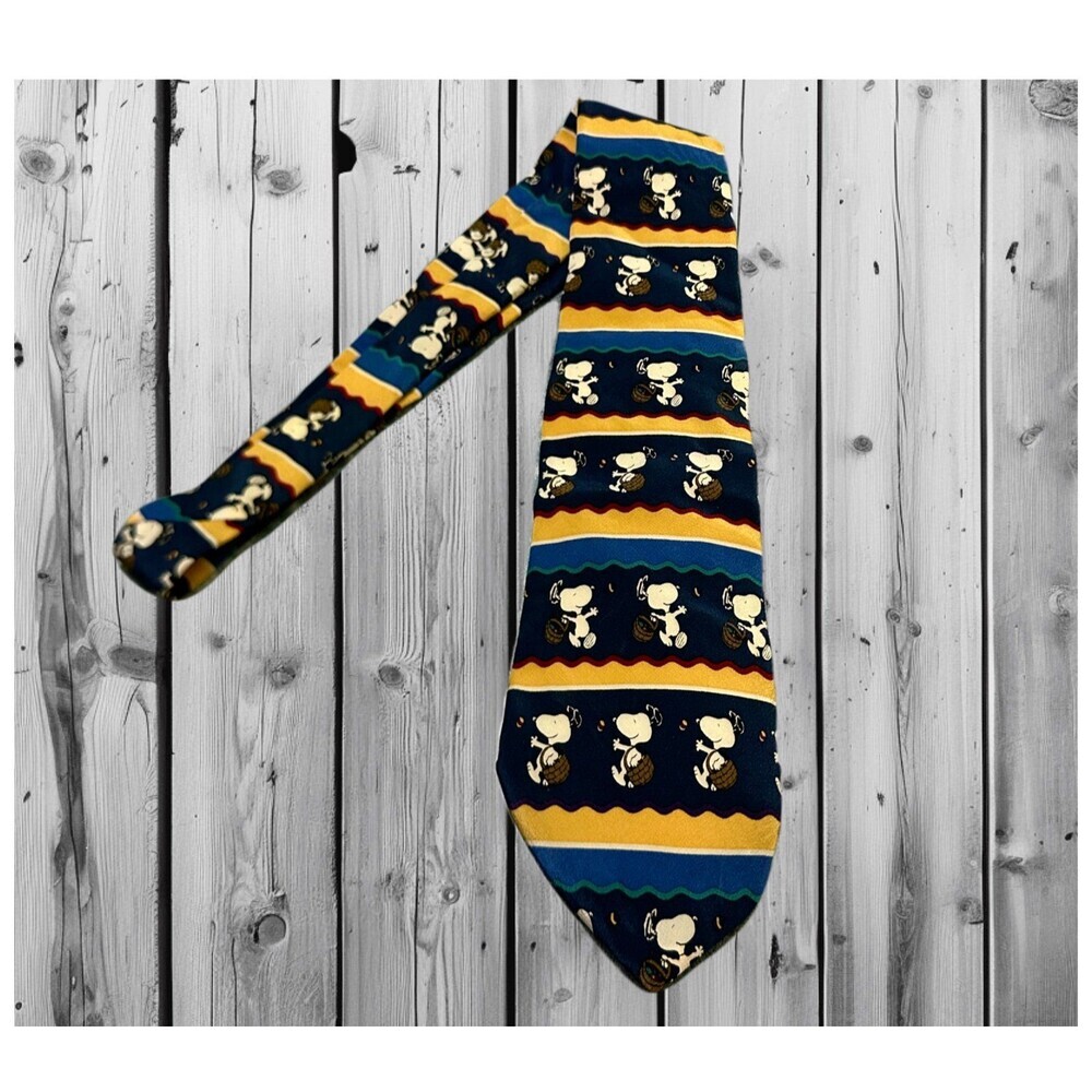 Peanuts Navy Blue Yellow Striped Snoopy Novelty Tie